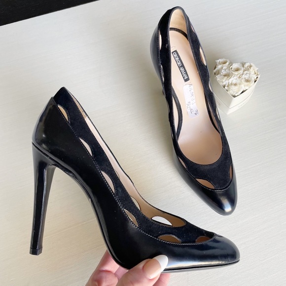🆕 Giorgio Armani Leather & Suede Cut Out High Heel Pumps - Picture 12 of 12
